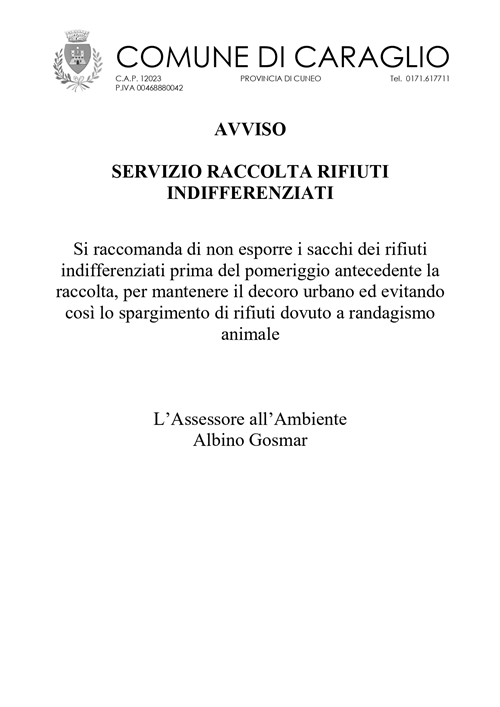 Servizio di raccolta rifiuti indifferenziati
